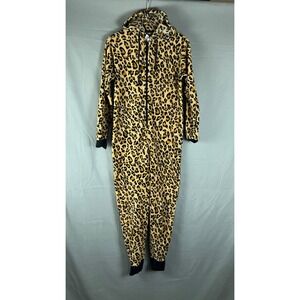 Arctic Trail One Piece Fleece Jumpsuit Womens Large Multicolor Leopard Hooded